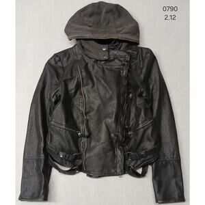 We The Free (Medium) Black Vegan Leather Hooded Moto Jacket
